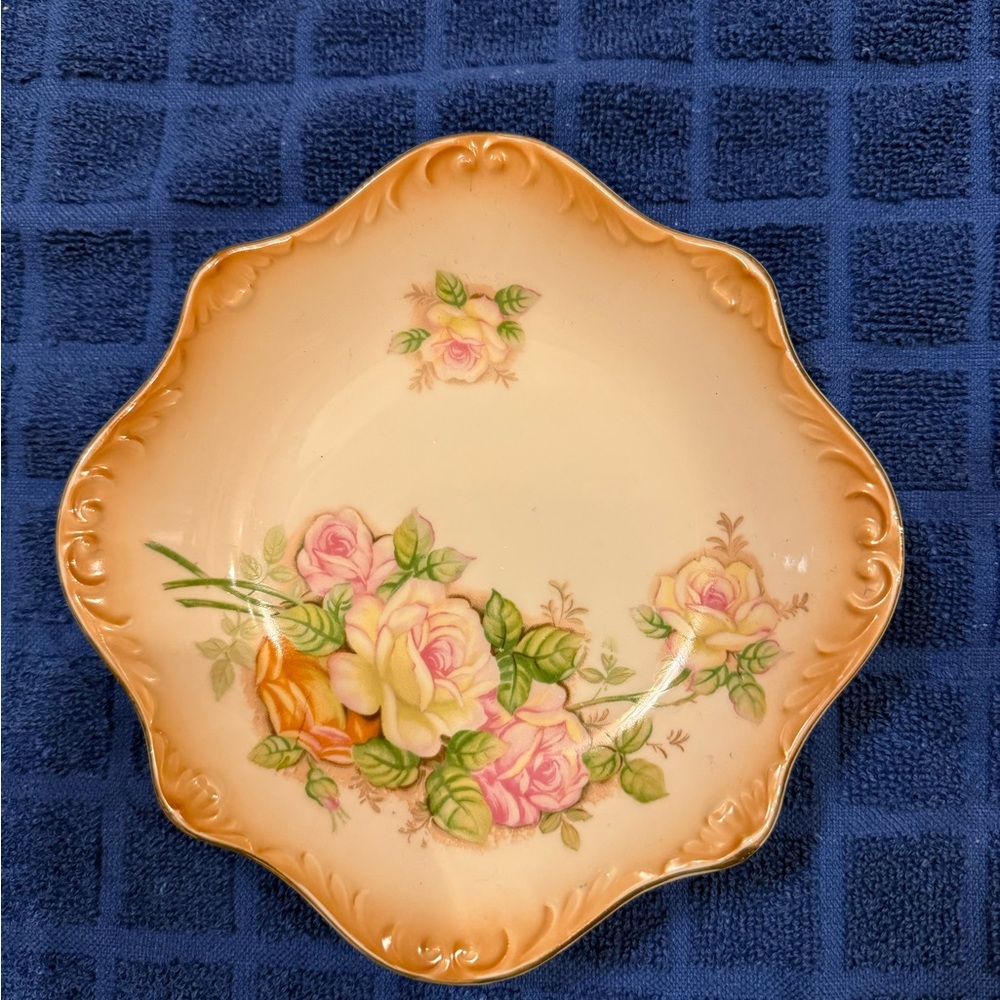 Floral Cream and Orange Decorative Plate